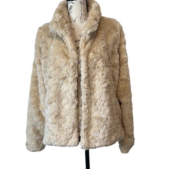 Abercrombie & Fitch Tan Faux Rabbit Fur Super Luxury Coat M - Picture 1 of 11